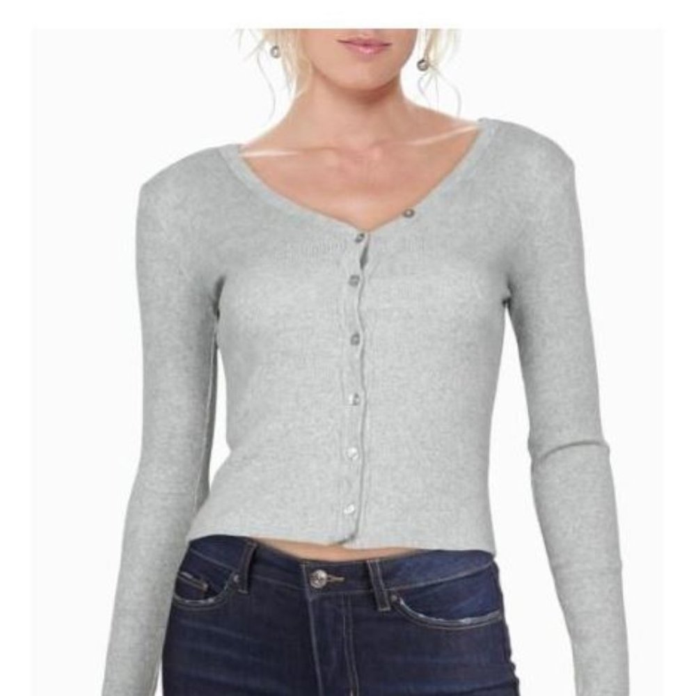 Planet Gold Juniors Button-Down Ribbed Knit V-Neck